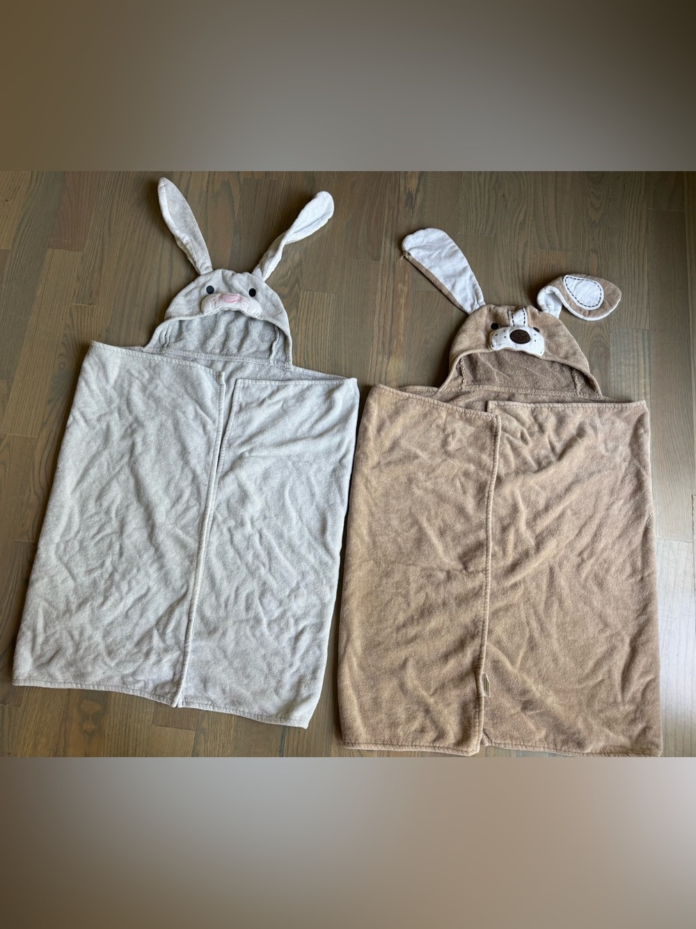 Pottery Barn Kids Bunny and Dog Hooded Towels - Grey and Brown